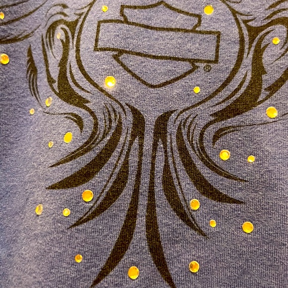 Harley Davidson. Blue Jacket. Size Large. Front Zipper, Pickets, Rhinestone Logo - Picture 5 of 7